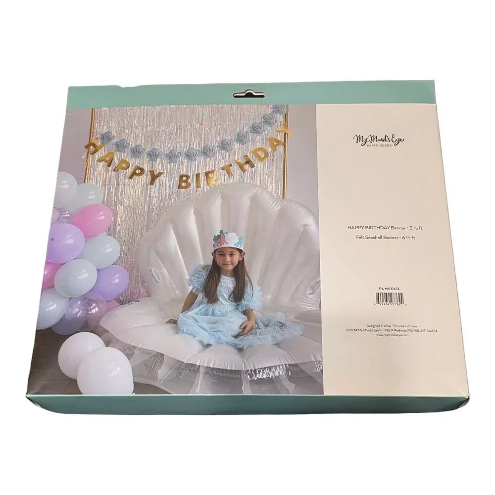 MY MIND'S EYE Happy Birthday & Felt Seashells Banners 5 1/2 FEET LONG NIP